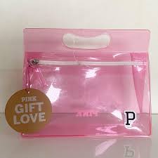 pink plastic cosmetic toiletries bag