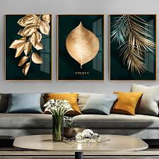 golden plant leaf abstract canvas art