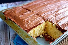 Image result for picture of yellow sheet cake with chocolate icing