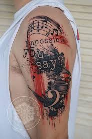 Music mic, poker cards and bull head tattoo. 35 Awesome Music Tattoos For Creative Juice