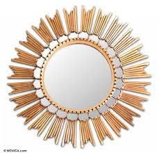 Unique Sun Gilded Wood Wall Mirror