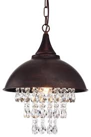 1 Light Antique Copper Dome Modern Farmhouse Pendant With Hanging Crystals Glam Transitional Pendant Lighting By Edvivi Lighting