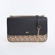 dkny beige black monogram flap