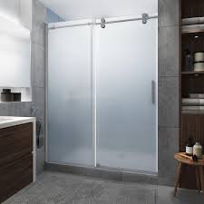 Aston Sdr978fruw Uc Ss 6880 Langham Xl 64 68 W X 80 H Sliding Frameless Shower Door With Frosted Glass Finish Stainless Steel