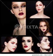 collage beauty smokey eyes red lips