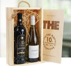 personalised wooden box with wine in