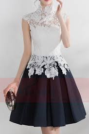 Check spelling or type a new query. High Collar Short Black And White Cocktail Dress With Lace Bodice