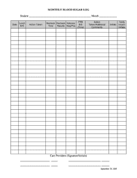 Monthly Blood Sugar Log Fill Online Printable Fillable Blank