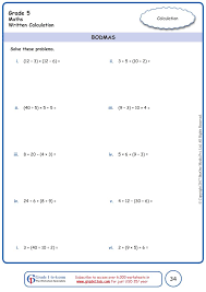 Bodmas Grade 5 Math Worksheets