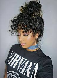 Gorgeous caramel balayage on long layered curly hair with side bangs is another great style to go for if you want to keep your length. Curly Bangs Hairstyles Black Girl Novocom Top