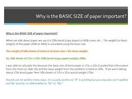 Using Basic Size And Basis Weight To Calculate The Weight Of