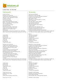 Linkin Park - In The End - tekst piosenki, tłumaczenie piosenki, teledysk  na Tekstowo.pl - Pobierz pdf z Docer.pl
