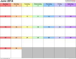 June 2014 Calendars For Word Excel Pdf