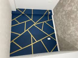 Diy Geometric Accent Wall Gold And Blue