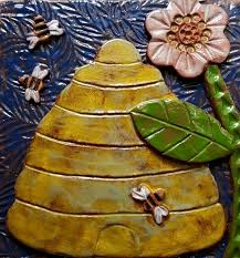 Ceramic Wall Art Tile Bee Skep In Red Clay