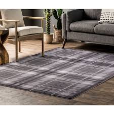 tartan highland check pattern grey rug