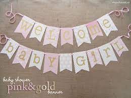 baby shower banner pink and gold