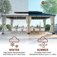 Mondawe 12 Ft X 20 Ft Outdoor Fir Solid Wood Frame Patio Gazebo Canopy Tent Shelter With Galvanized Steel Hardtop Curtain Black
