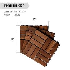 Afoxsos 12 In X 12 In Square Acacia Wood Interlocking Flooring Tiles Checker Pattern For Balcony And Garden Pack Of 10 Tiles