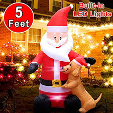 Once deflated, yard inflatables take up very small how to set up yard inflatables. 5 Foot Tall Christmas Inflatables Blow Up Santa Claus And Cute Dog Decorations With Led Lights Xmas Holiday Yard Home Christmas Decoration Outdoor Indoor Built In Air Blower Stakes And Fixing Rope