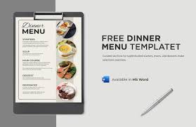free dinner menu template in