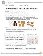 The purpose of balancing chemical equations is to make sure the same number of each element exist as reactants and products. Gizmo Balancing Chem Equations Student Exploration Docx Name Charlize Reyes Date June 1 2020 Student Exploration Balancing Chemical Equations Course Hero