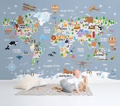 World Map Wallpaper Kids Room Decor