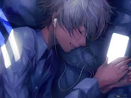 anime boy sleeping while hearing