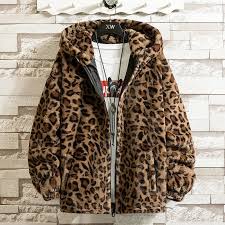 Winter Mens Hooded Jacket Leopard Hip