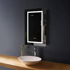 medunjess kara 20 in w x 32 in h rectangular single aluminum framed led cabinet wall mounted bathroom vanity mirror in clear
