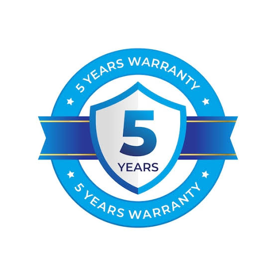 5 years warranty. label, sticker, seal, badge, icon, logo, sign. round minimalist vector label | Premium Vector