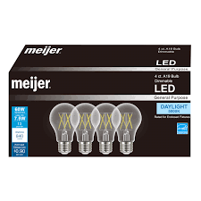 The 150w led equivalent produces about 2,600 lumens, while using only about 30 watts. Meijer Led 7 5w Filament A19 Light Bulbs Daylight 60w Equivalent 4 Ct Led Bulbs Meijer Grocery Pharmacy Home More