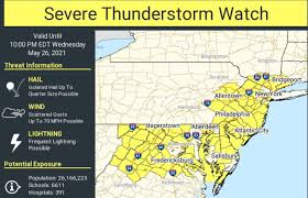Svr) is issued when trained storm spotters or a doppler weather radar indicate that a thunderstorm is producing or will soon produce dangerously large hail or high winds, capable of causing significant damage. N J Weather Severe Thunderstorm Warnings Issued With Threat Of 70 Mph Winds Large Hail Nj Com