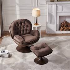 Tatahance Chocolate Velvet Swivel Leisure Wingback Chairs With Velvet Ottoman Set Of 2 Brown