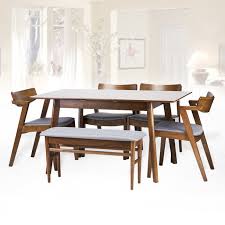 Get tips for planning your dining space to make it functional, comfortable and in. Dining Room Set Of 6 4 Tracy Chairs Extendable Table Bench Kitchen Modern Solid Wood W Padded Seat Medium Brown Color With Light Gray Cushion Walmart Com Walmart Com