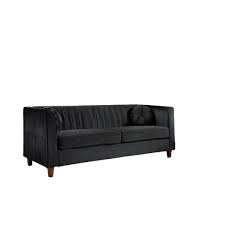Black Velvet 3 Seats Tuxedo Sofa