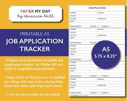 A5 Filofax Job Application Tracker Job Application Log For Filofax A5 And Kikki K Large Personal Planners