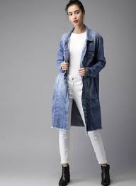 Moda Rapido Women Blue Washed Longline Denim Jacket