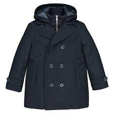 Recycled Hooded Pea Coat In Wool Mix