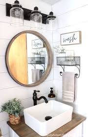 Bathroom vanities with vessel sinks feature a raised basin that essentially sits on top of the counter, while draining just like any other sink. Diy Farmhouse Style Vanity Combo Vessel Sink Wood Counter 14 Small Bathroom Decor Bathroom Decor Diy Bathroom Decor