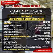 Check spelling or type a new query. Lowongan Kerja Operator Mesin Quality Packaging Sukoharjo Info Loker Solo