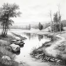 pencil sketch nature landscape painted