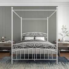 Uixe 60in W Queen Size White Metal Bed