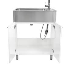 Presenza All In One 28 In X 22 In X 33 8 In Stainless Steel Drop In Sink And Cabinet With Faucet In White Brushed Stainless Steel