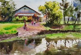 Hand Painted Natural Village Water