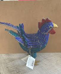 rooster figurine in real glass blue