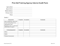 Sample First Aid Training Agency Internal Audit Form
