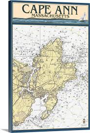 Cape Ann Massachusetts Nautical Chart Retro Travel Poster