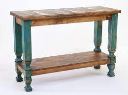 Reclaimed Wood Turquoise Sofa Table