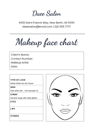 makeup client record face chart in